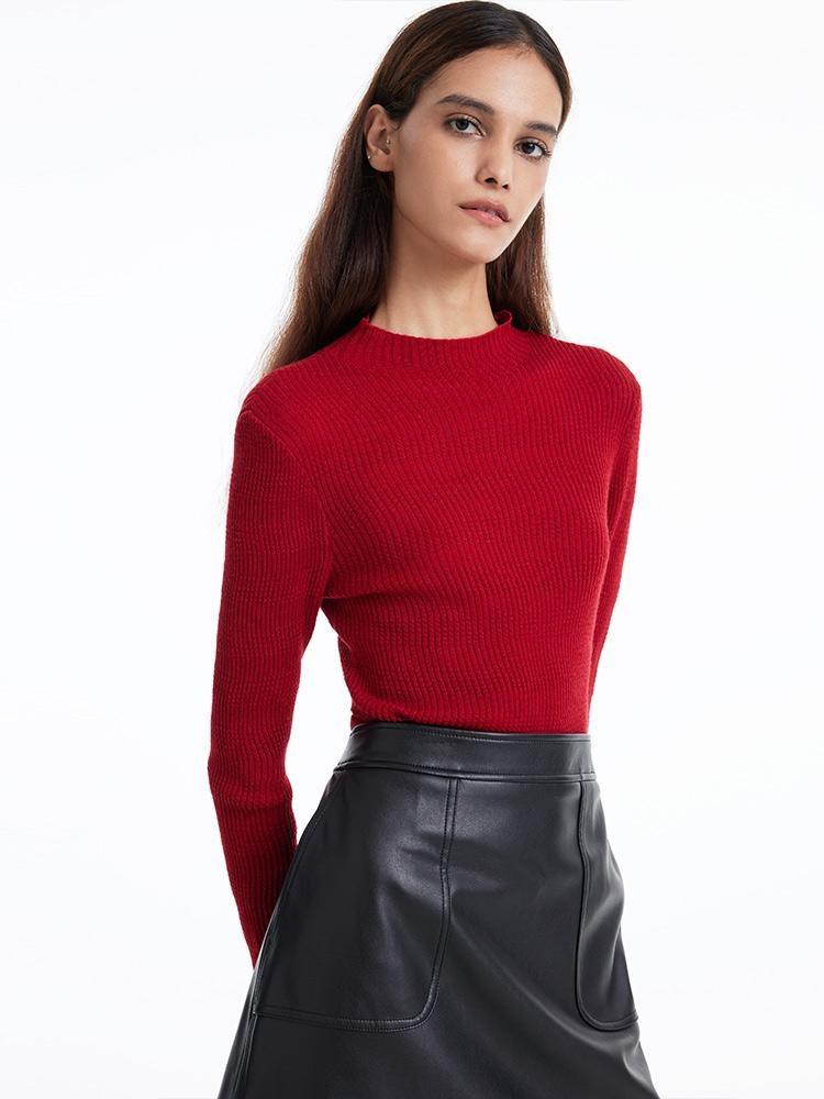 Pure Wool Mock Neck Slim Women Sweater GOELIA