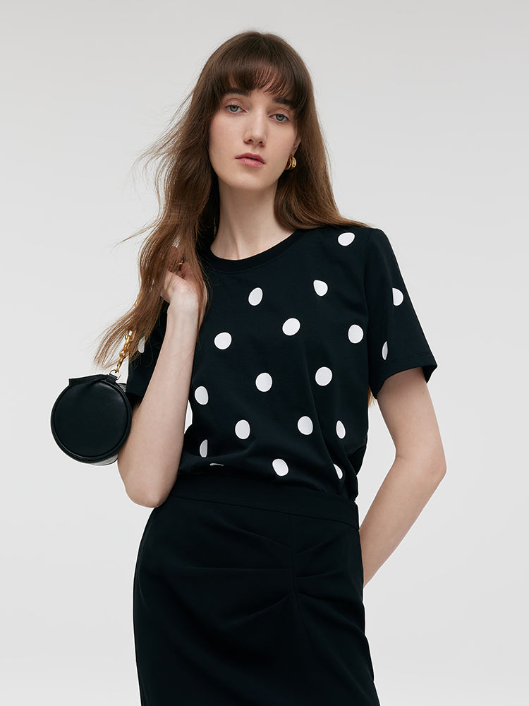 Round Neck Polka Dots Printed Women T-Shirt GOELIA