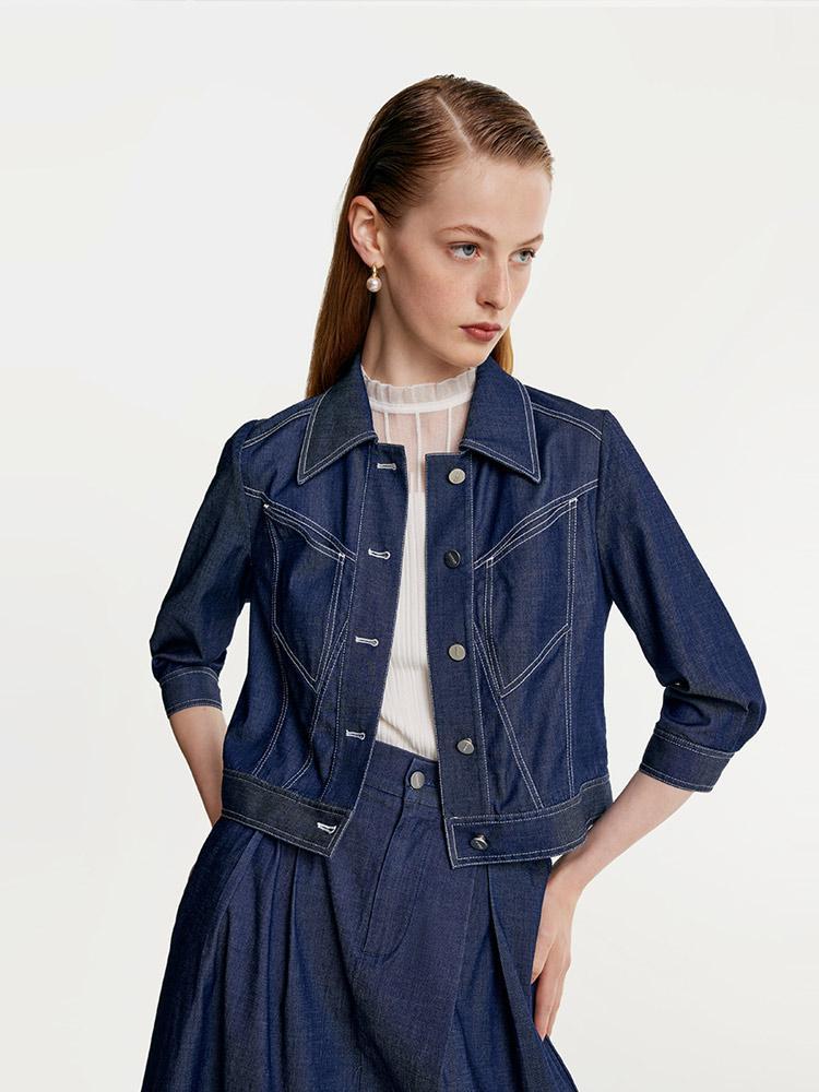 Cool Three-quarters Sleeve Denim Jacket GOELIA