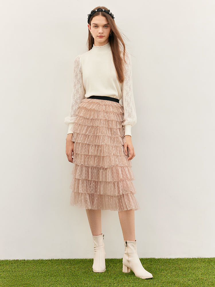 Mesh Layered Half Skirt GOELIA