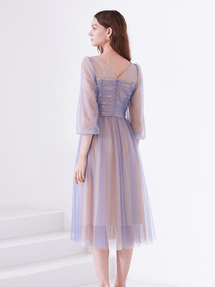 Purple Mesh Layers See-Through Dress GOELIA