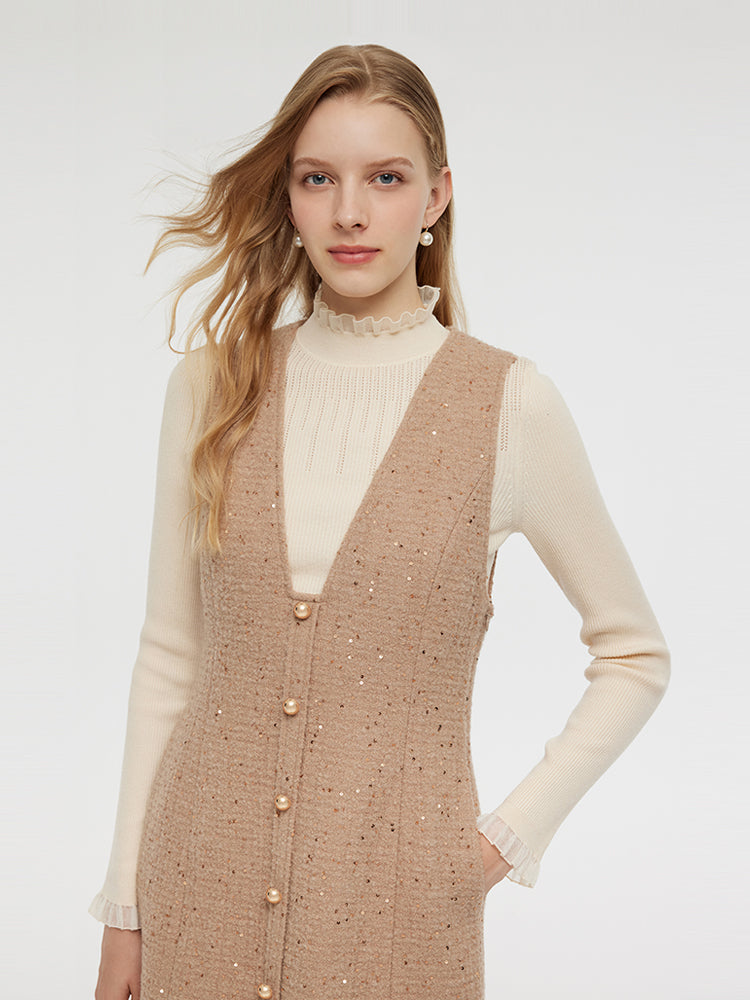 Alpaca And Wool Tweed Mini Dress And Knit Top Two-Piece Set GOELIA