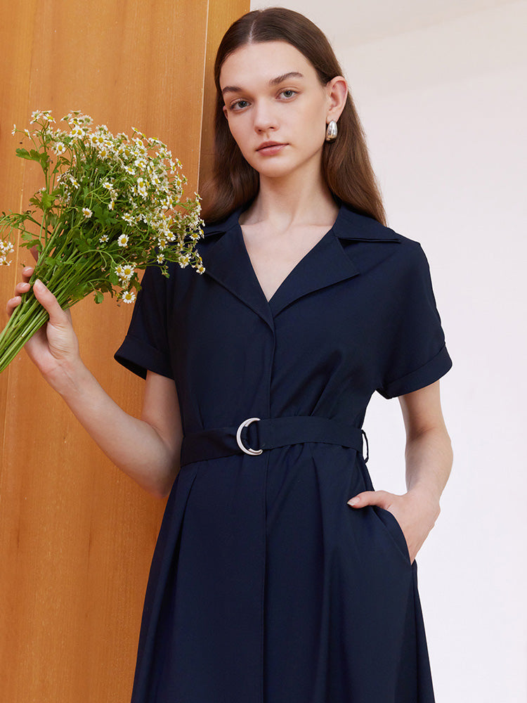 Lapel Collar Shirt Mini Collared Dress GOELIA