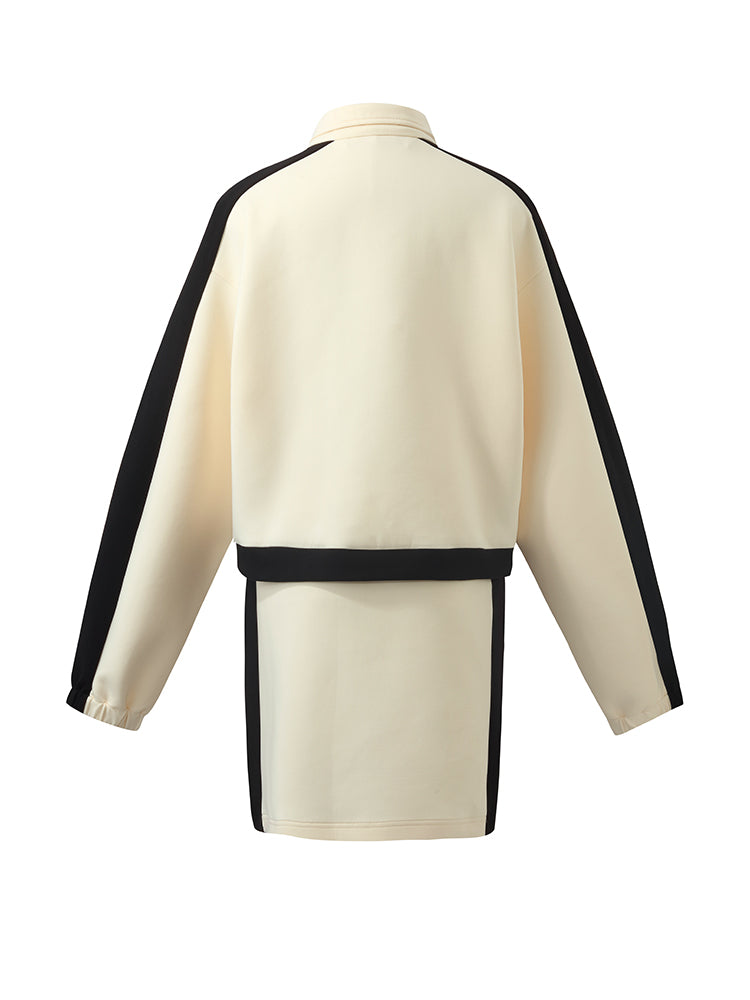 Contrast Trim Zippered Collar Sweatshirt And Skirt Two-Piece Set GOELIA