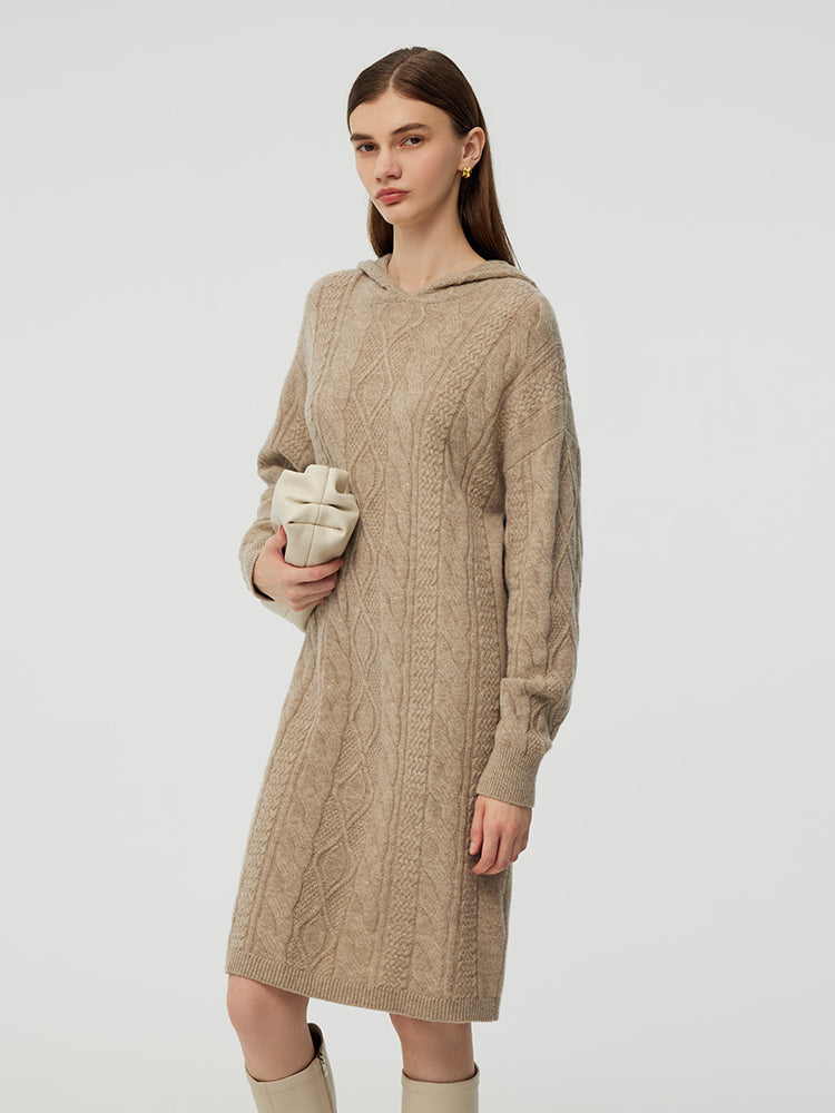 Wool Blend Women Hooded Midi Dress GOELIA