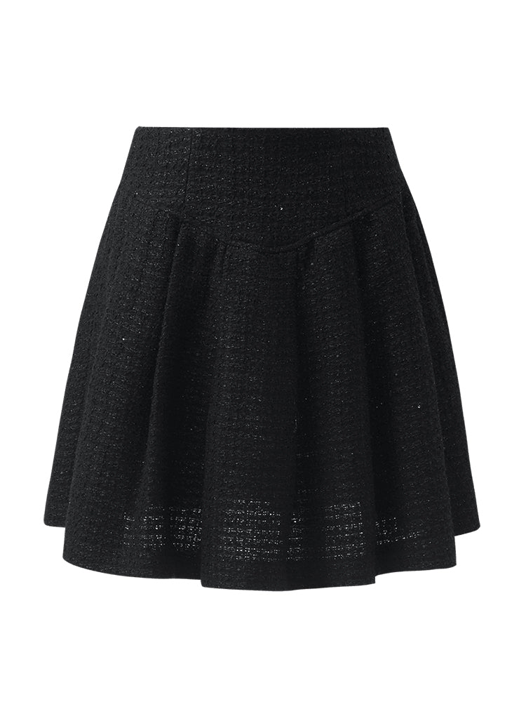 Tweed Sequins A-Line Pleated Women Skirt GOELIA