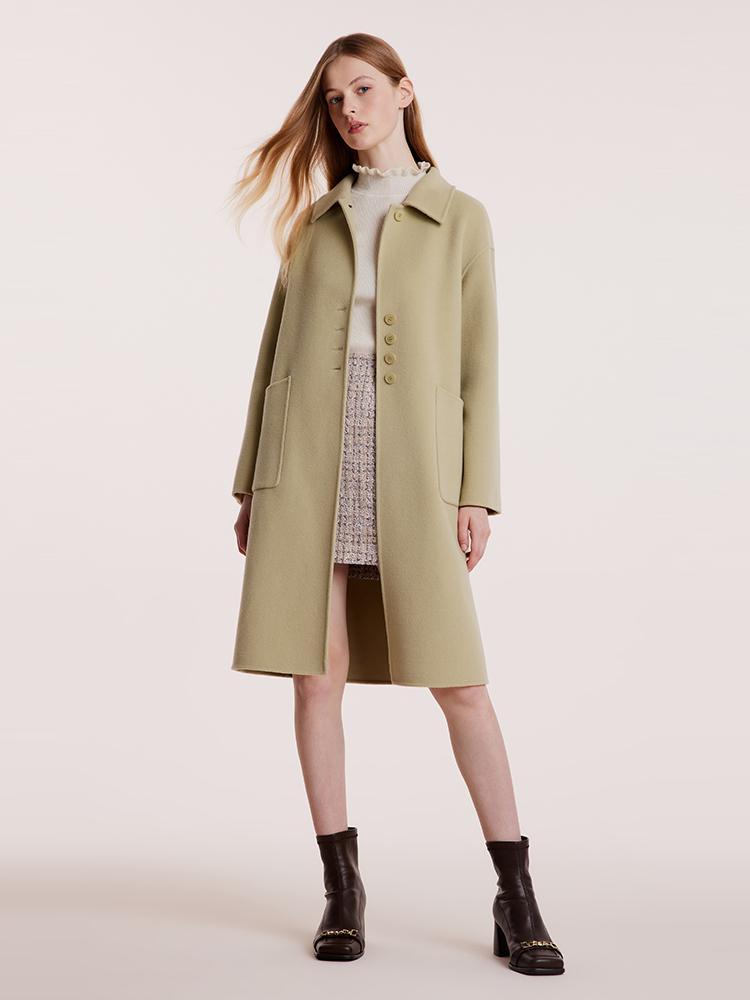 Green Pure Wool Lapel Double-Faced Coat GOELIA