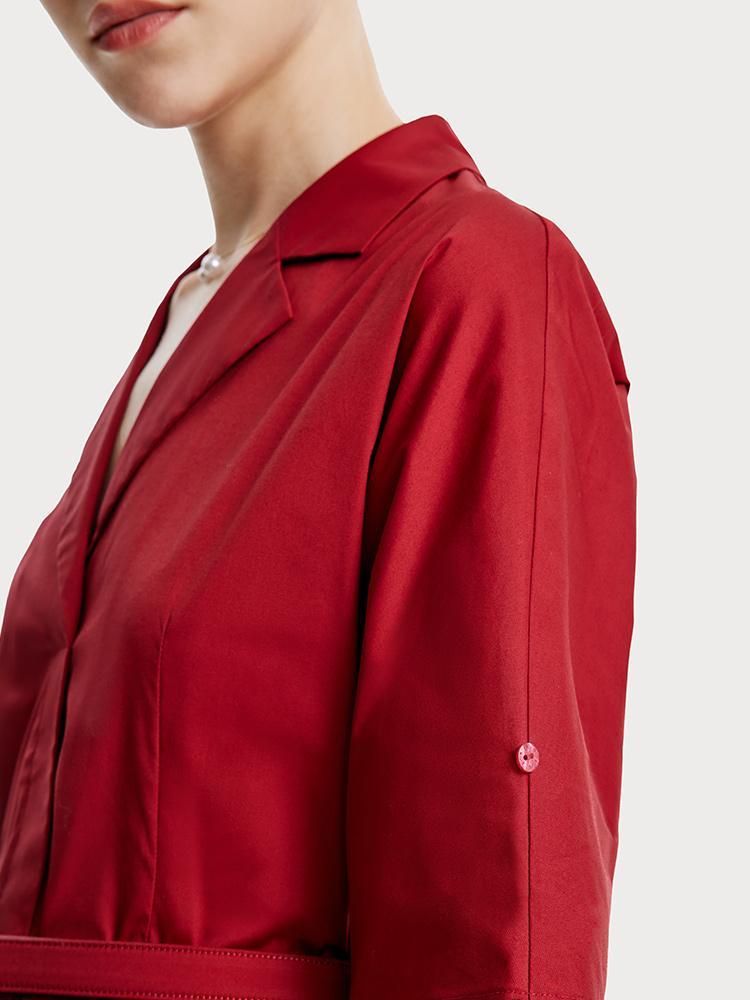 Red Lapel Cotton Dress GOELIA