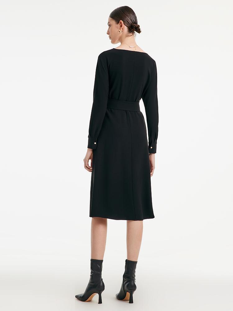 Acetate V-neck Long-sleeved Dress With Belt GOELIA