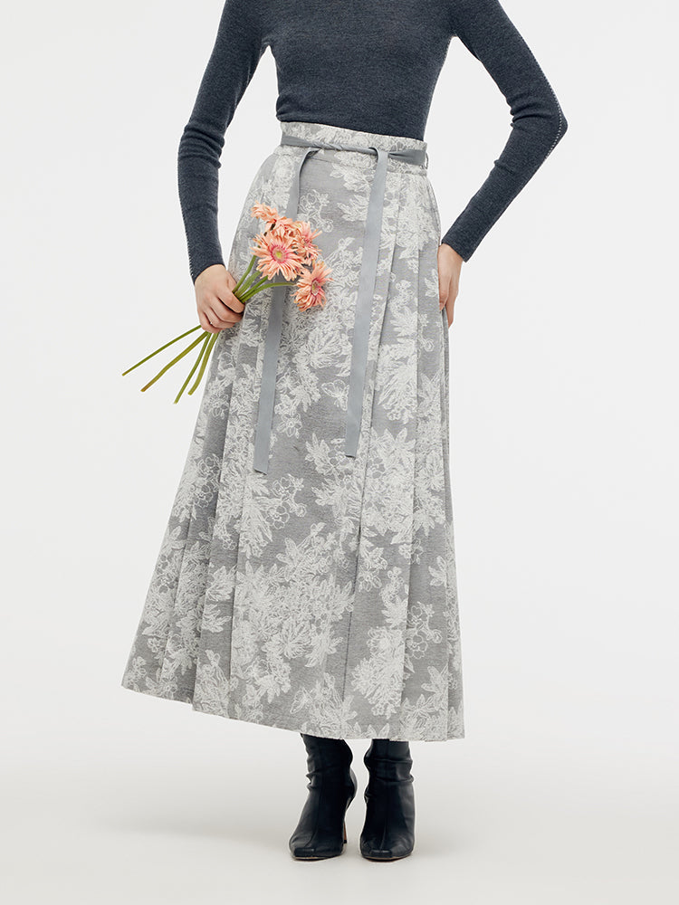 Silver Floral Jacquard Women Mamianqun With Bottomed Skirt GOELIA