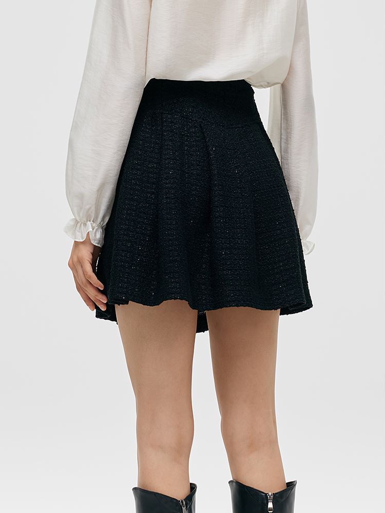 Tweed A-Line Pleated Women Skirt GOELIA