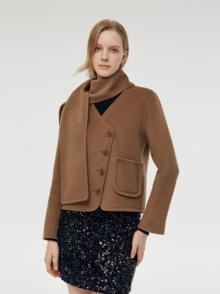 Tencel Wool Blend Jacket With Scarf GOELIA