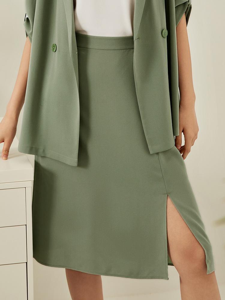 Green Acetate Straight Skirt GOELIA