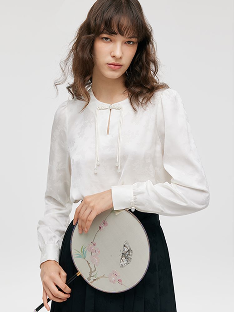 New Chinese-Style Jacquard Mandarin Collared Women Blouse GOELIA