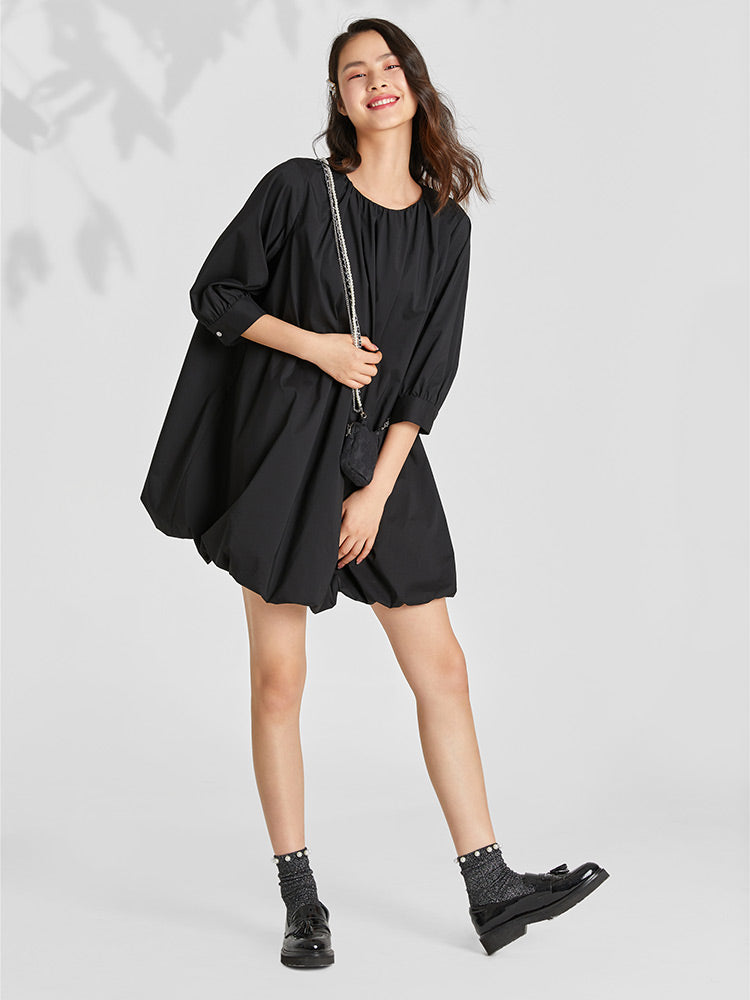 Oversized Round Neck Three Quarter Sleeve Mini Dress With Bag GOELIA