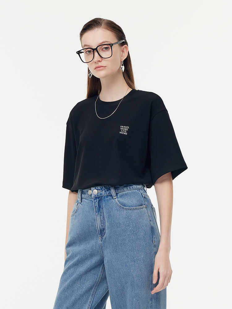 Acetate Loose Fit Letter Print Unisex T-Shirt GOELIA