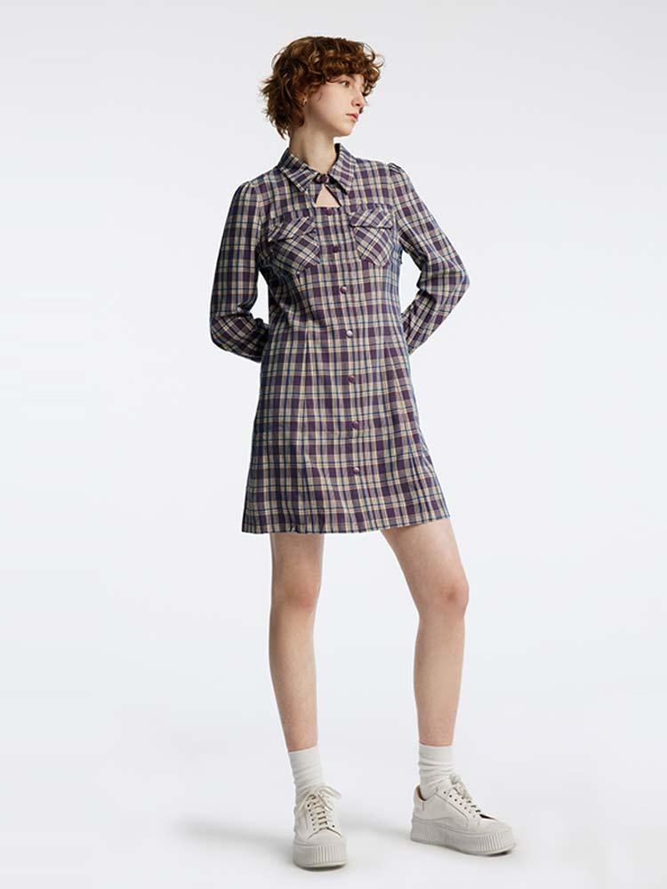 Gathered Waist Plaid Mini Dress GOELIA