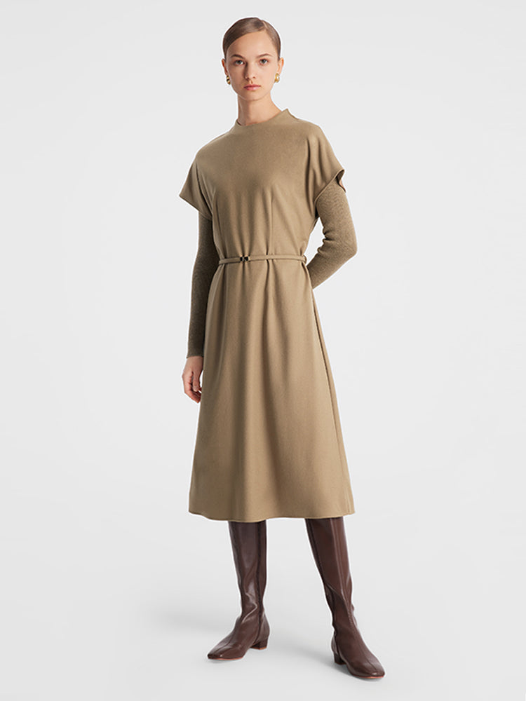 Cashmere And Woolen Double-Layer Pieces Midi Dress GOELIA