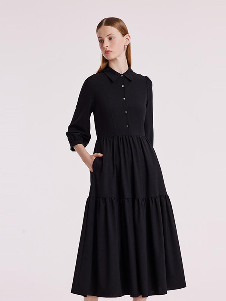 Machine Washable Silk And Woolen Collared Dress – GOELIA