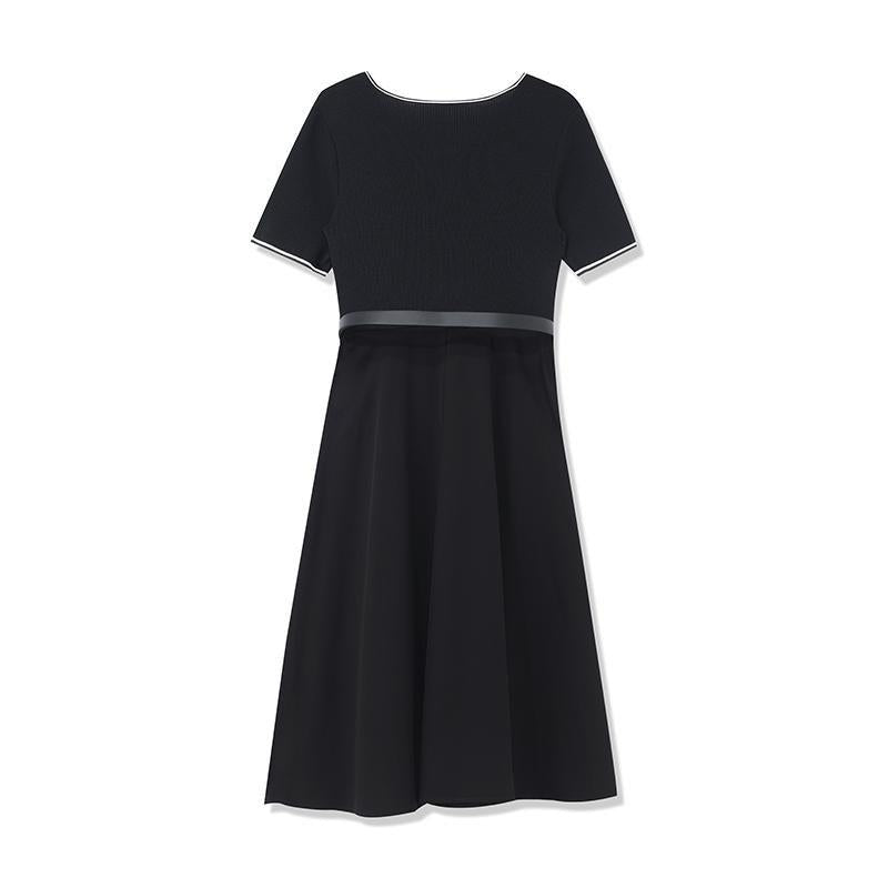 Gathered Waist Acetate Mini Black Dress GOELIA