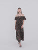 16 Momme Mulberry Silk Rose Printed Off Shoulder Women Maxi Dress