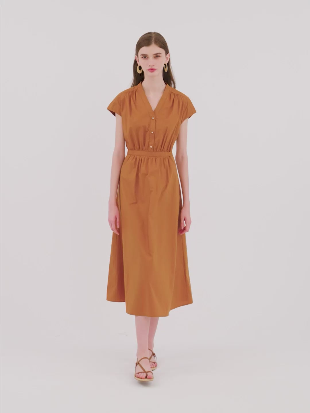 V-Neck Gathered Waist Women Maxi Dress