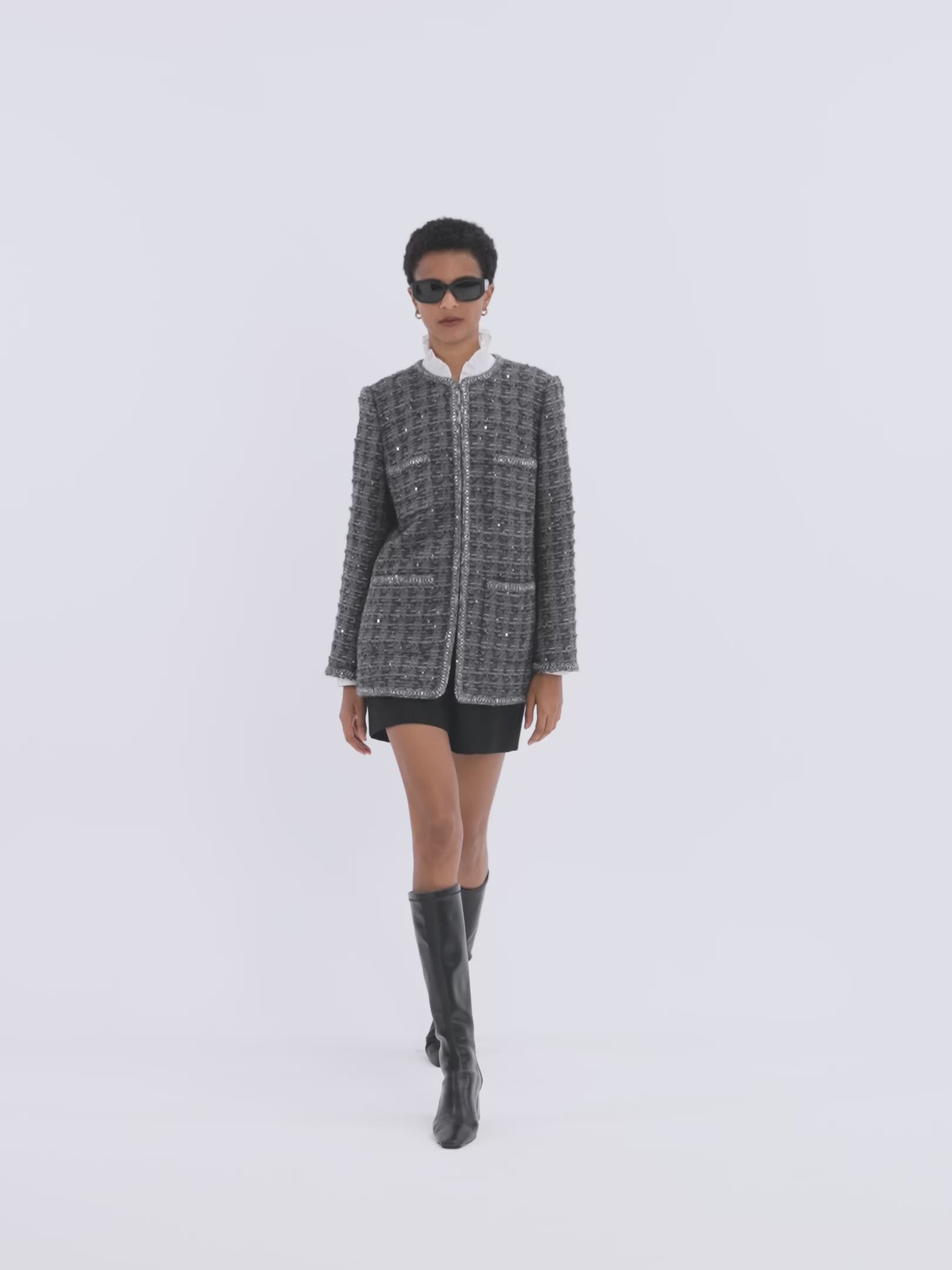 Wool Sequins Tweed Women Jacket