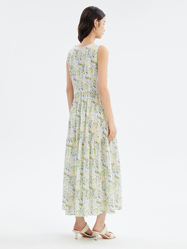 LIBERTY Printed V-neck Sleeveless Dress GOELIA