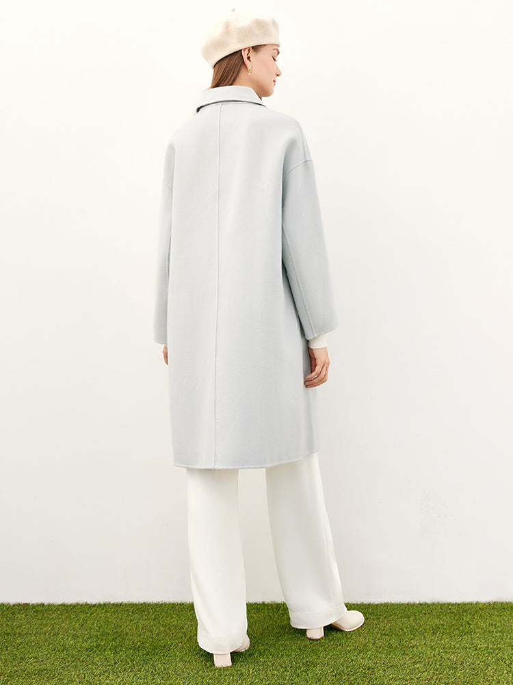 Oversized Light Blue Merino Woolen Coat GOELIA