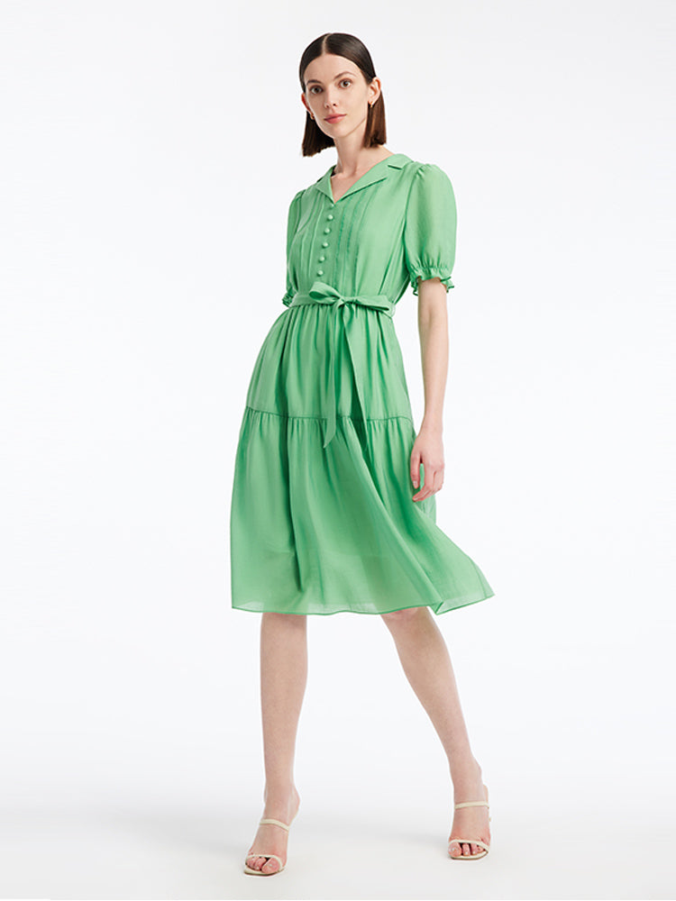 Lapel Neck Puff Sleeve Dress GOELIA