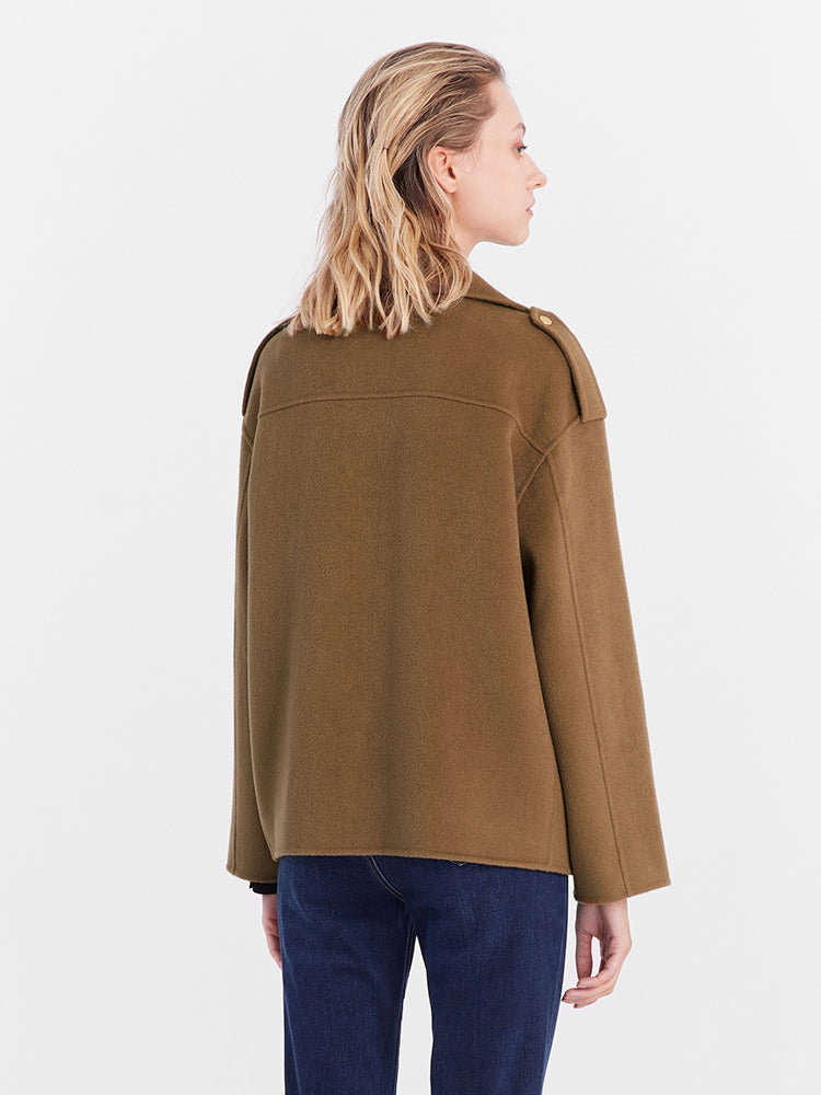 Brown Silk Crop Woollen Coat GOELIA