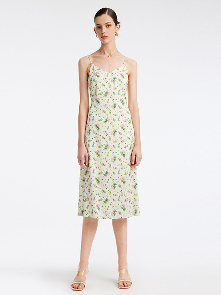 Floral V-Neck Spaghetti StrapMidi Dress GOELIA