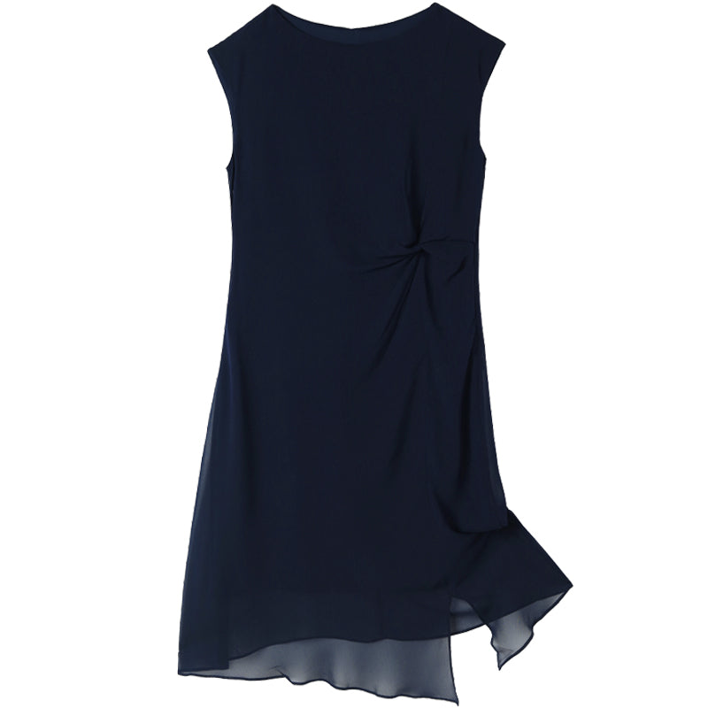 Blue Silk Boat Neck Dress GOELIA