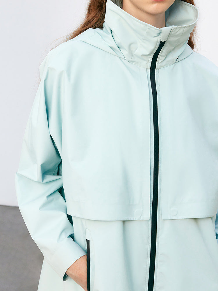 Sea Blue Hoodie Silm Trench Coat GOELIA