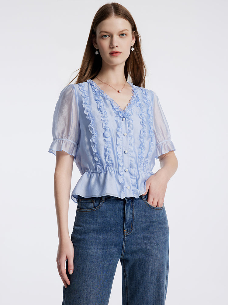 Retro Cute Ruffle Shirt GOELIA