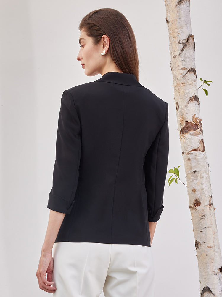 Black 32MM Mulberry Silk Slim Blazer GOELIA