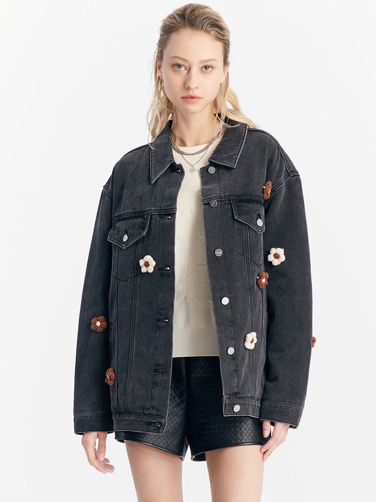 Black Denim Flower Jacket – GOELIA