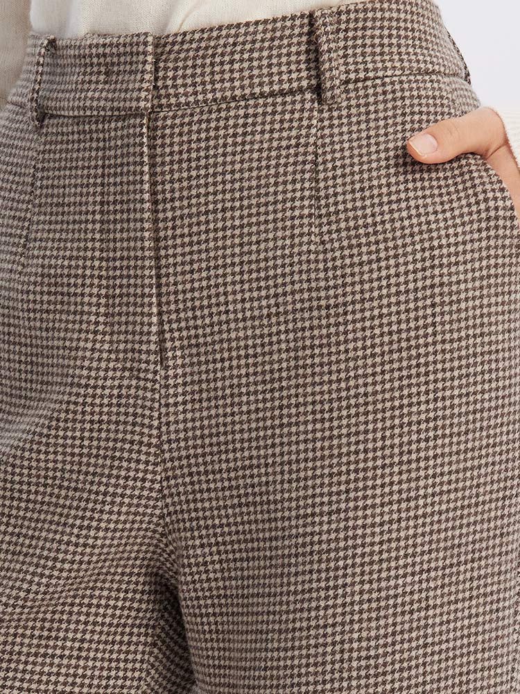 Beige Houndstooth Washable Woolen Pants – GOELIA