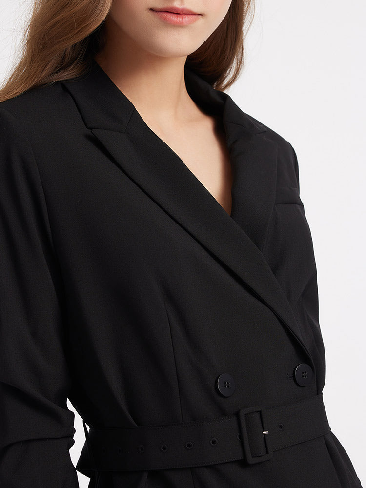 Worsted Wool Stretchy Blazer (With Belt) GOELIA