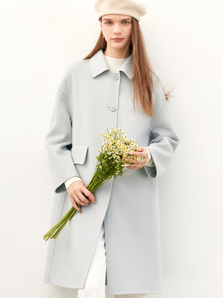 Oversized Light Blue Merino Woolen Coat GOELIA