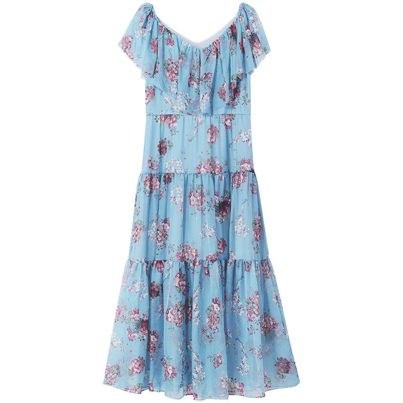 Floral Print Ruffled Collar Maxi Dress GOELIA