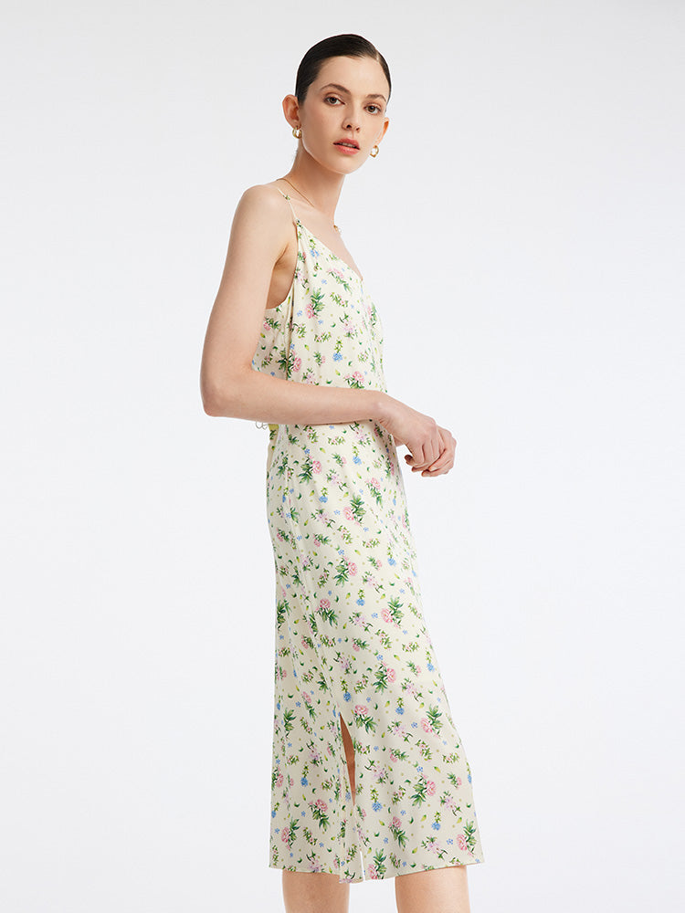 Floral V-Neck Spaghetti StrapMidi Dress GOELIA