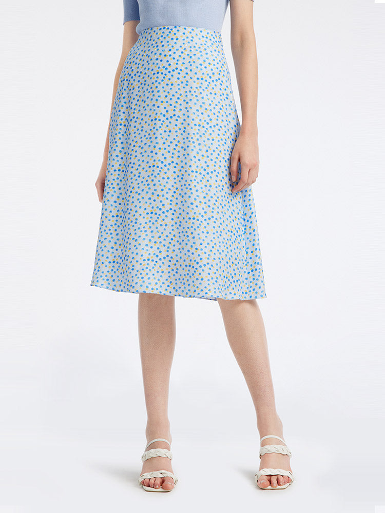 16.5 Momme Silk Polka Dots Midi Skirt GOELIA