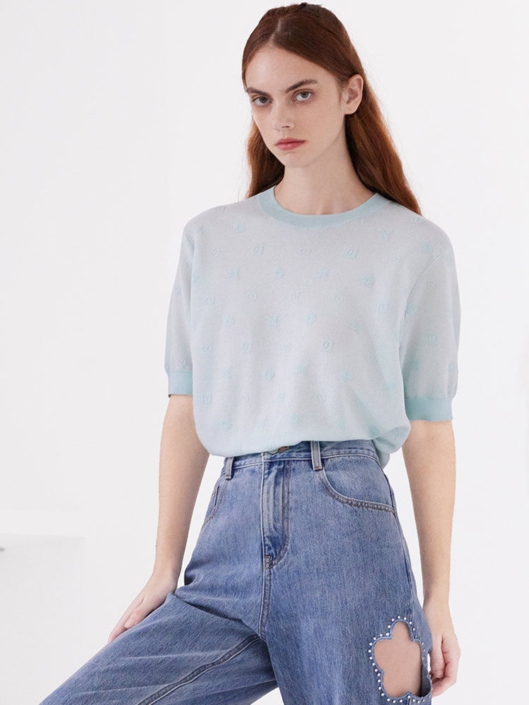 Blue Acetate Jacquard Sweater GOELIA