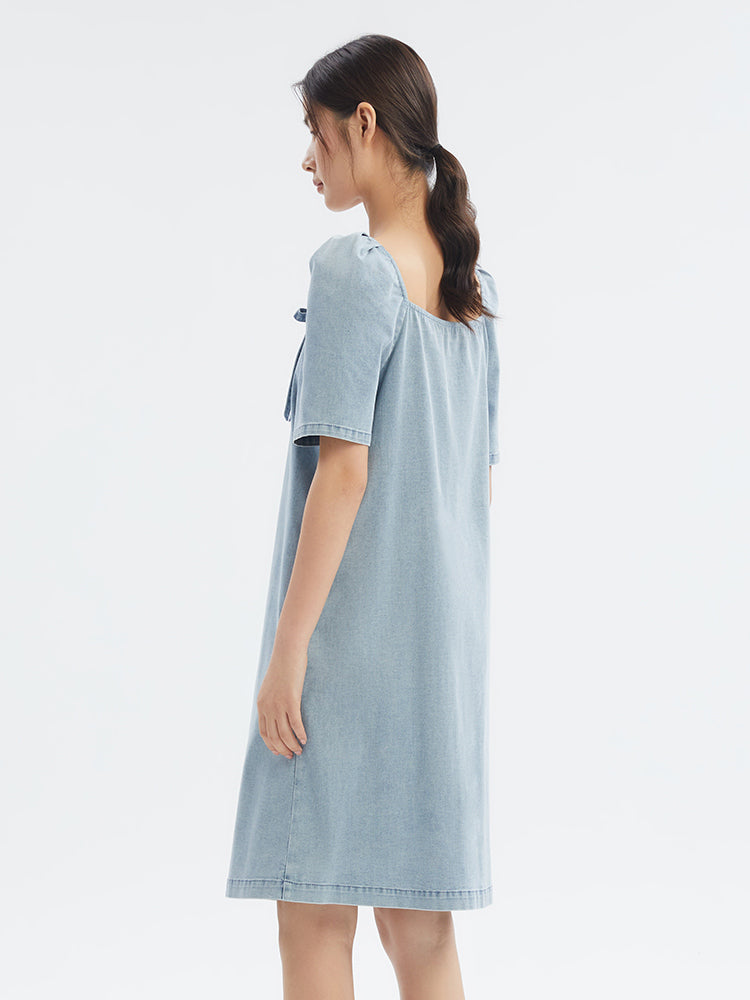 Square Neck Denim Dress GOELIA