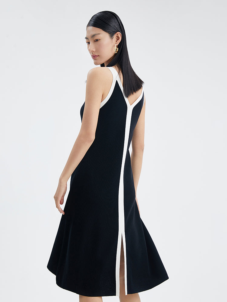 Reversible Black&White V-neck Slit Dress GOELIA