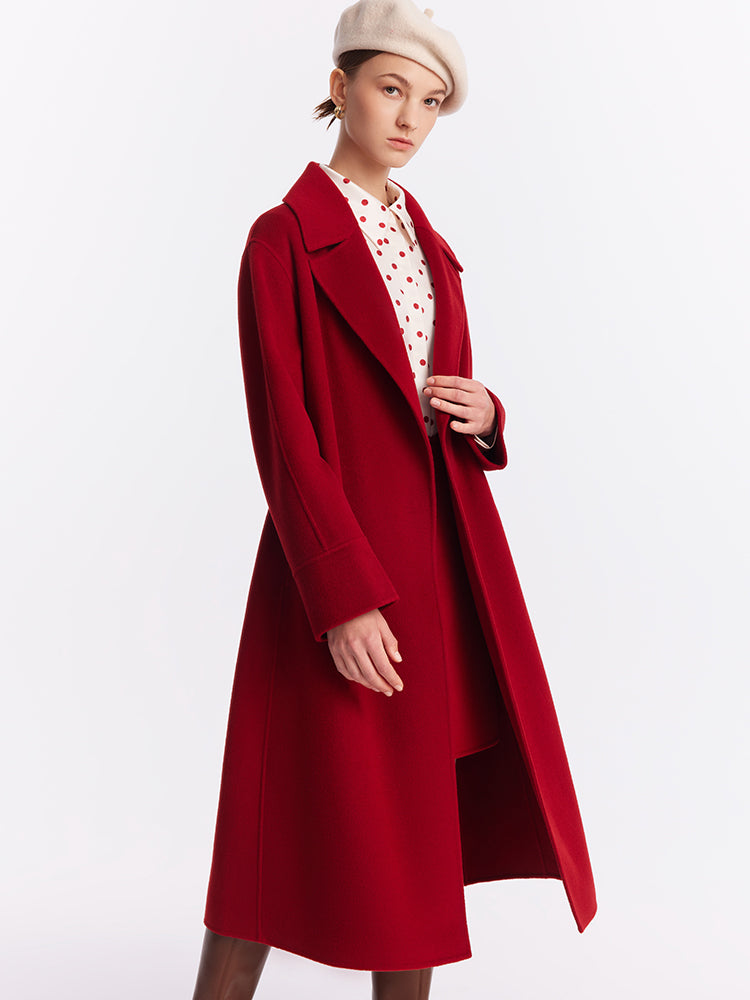 Chili Red Double-Faced Wool And Silk-Blend Lapel Women Coat – GOELIA