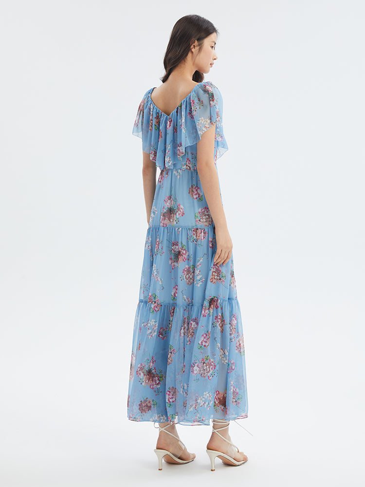 Floral Print Ruffled Collar Maxi Dress GOELIA