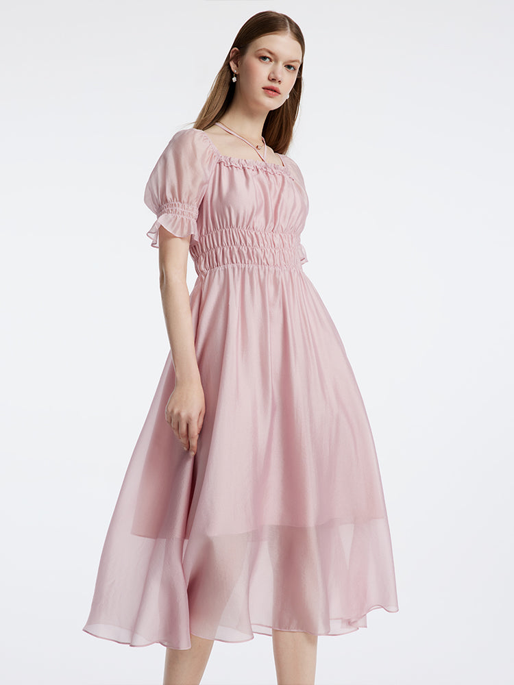 Bubble Sleeve Mid-Calf Dress GOELIA