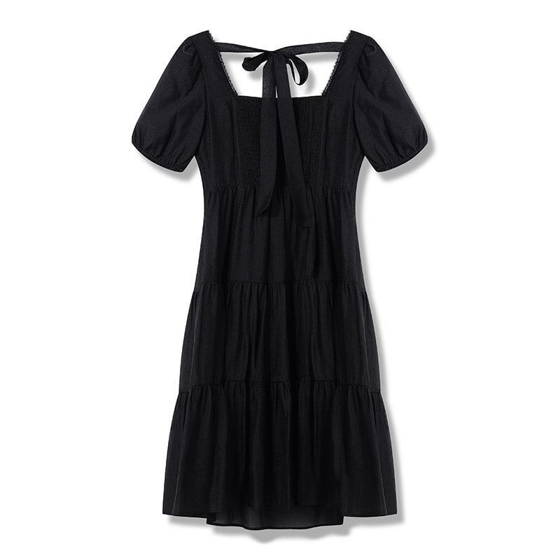 Square Neck Black Waist Dress GOELIA